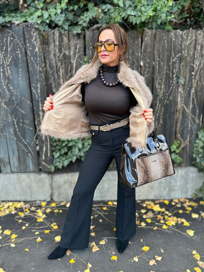 SONJA bézs cipzáros szőrme bunda kabát - BELADY