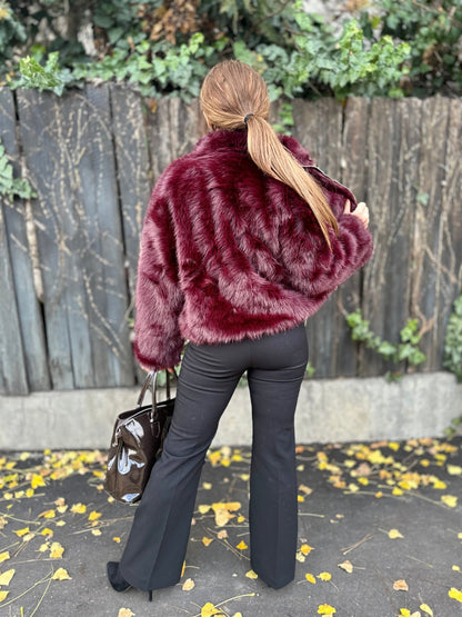 SONJA bordó cipzáros szőrme bunda kabát - BELADY