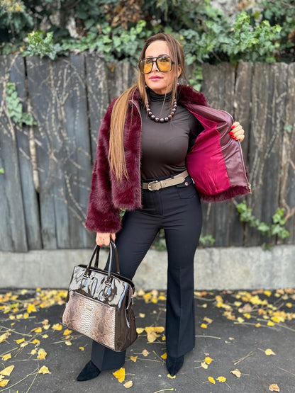 SONJA bordó cipzáros szőrme bunda kabát - BELADY