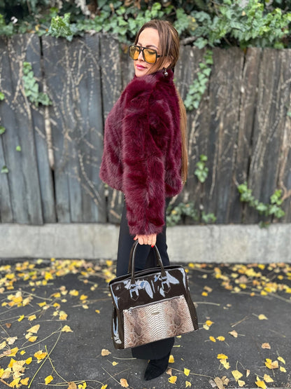 SONJA bordó cipzáros szőrme bunda kabát - BELADY