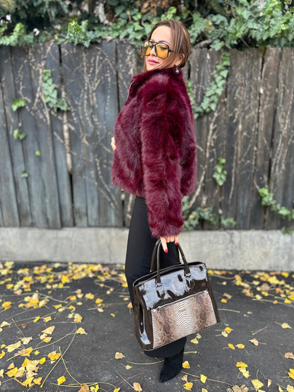 SONJA bordó cipzáros szőrme bunda kabát - BELADY